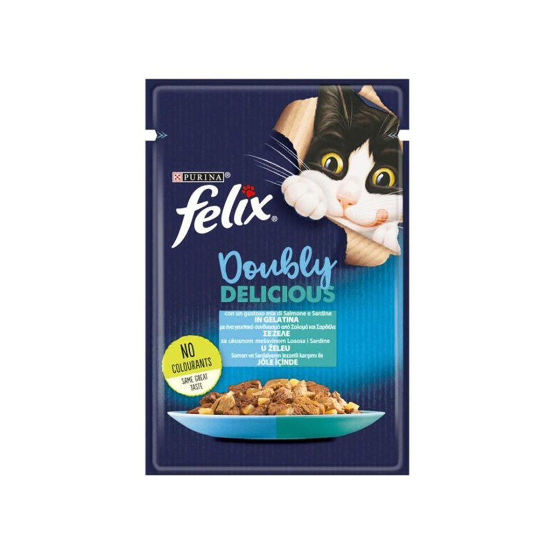 Felix Çifte Lezzet Jöle İçinde Somonlu ve Sardalyalı Yetişkin Kedi Yaş Mama 85gr