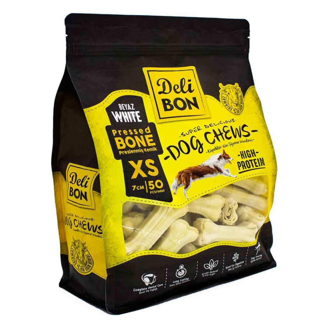 Delibon Beyaz Deri Pres Kemik Köpek Ödülü Xsmall 7 Cm 50'li