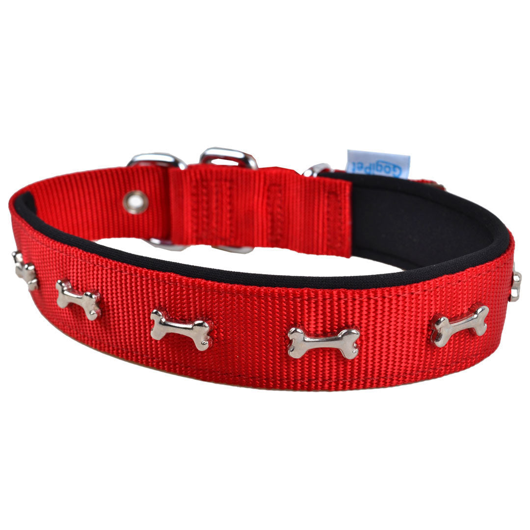 Doggie Comfortable Woven Handmade Bone Decorated Red Dog Collar 2x35-40 Cm