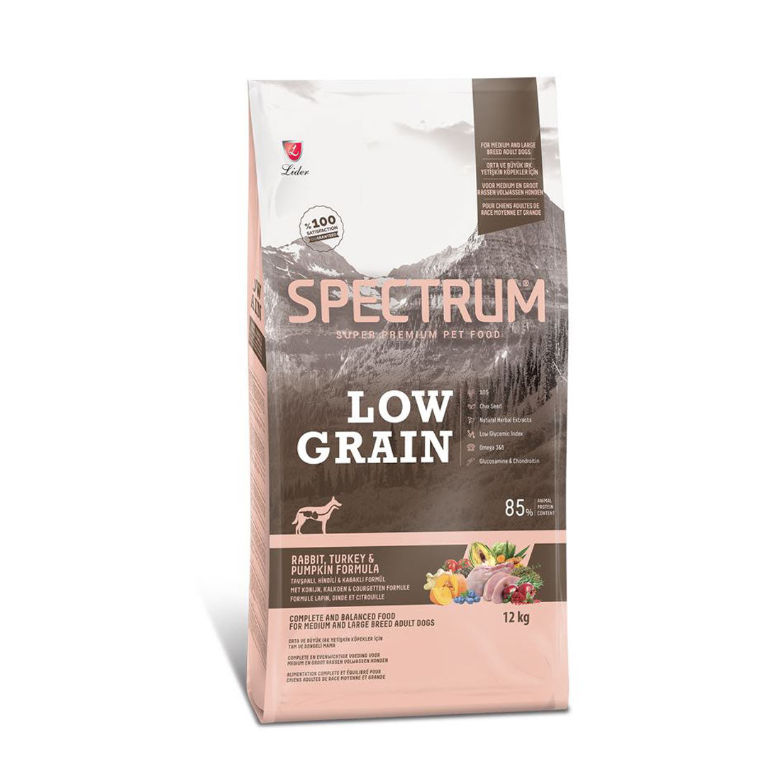 Spectrum Low Grain Rabbit, Turkey, and Pumpkin Medium and Large Breed Adult Dog Food 12kg