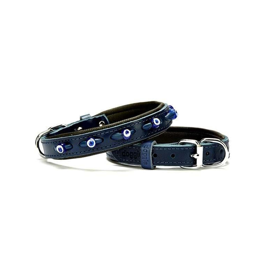 Doggie Comfort Leather Evil Eye Royal Blue Dog Collar Medium 2x30-35 Cm