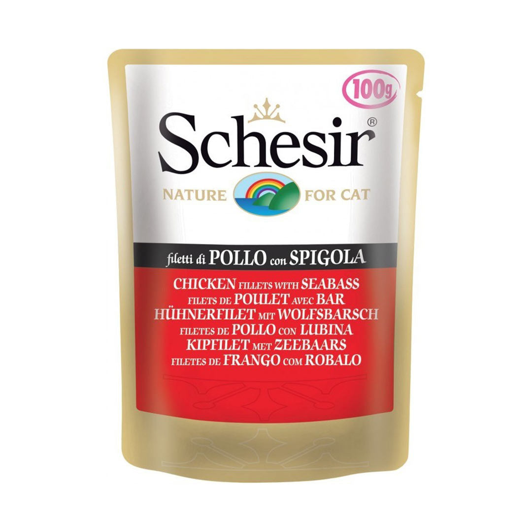 Schesir Chicken and SeaBass Flavor Adult Cat Food 100gr