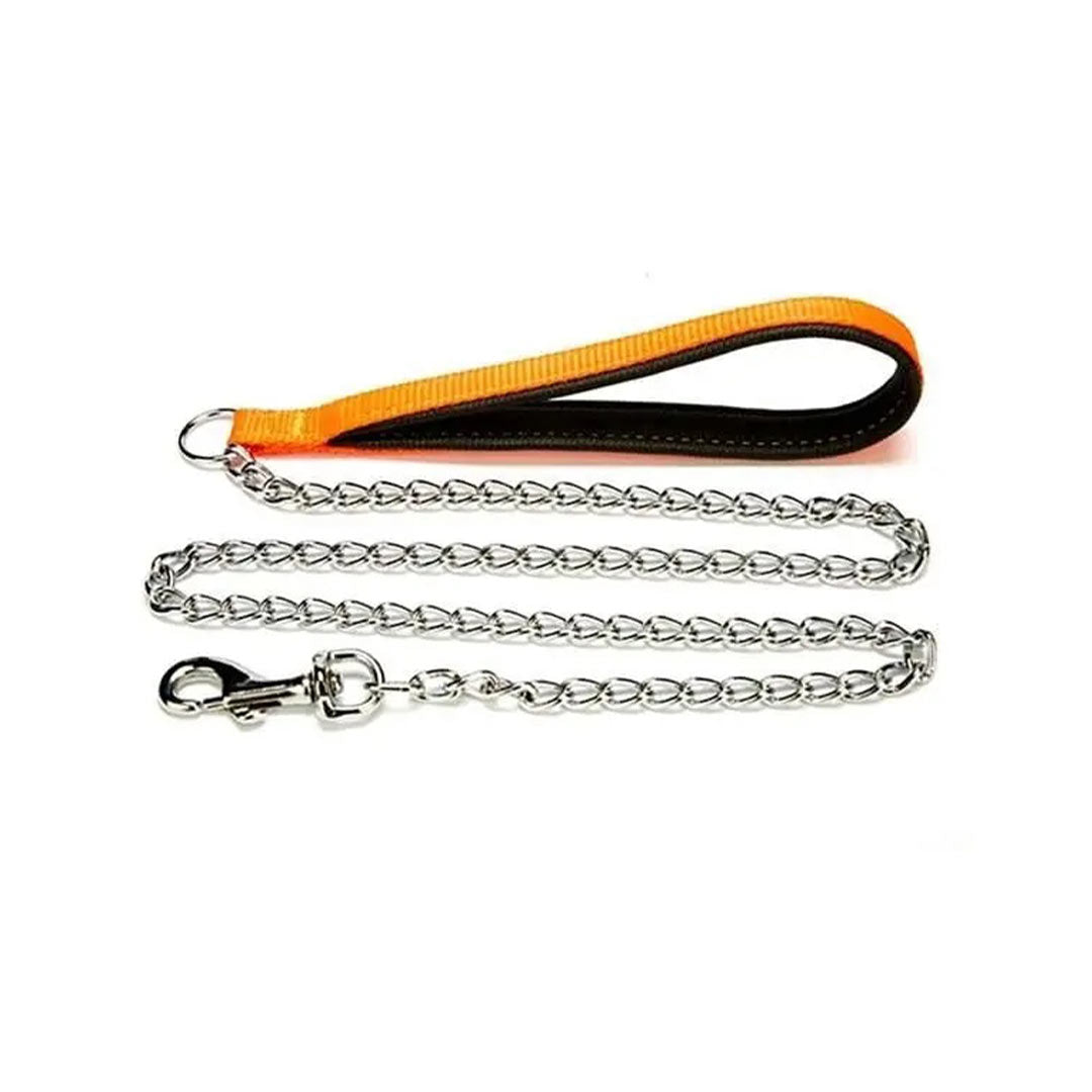 Doggie Konforlu Dokumadan El Yapımı Zincirli Turuncu Köpek Gezdirme Kayışı 2,5x110cm
