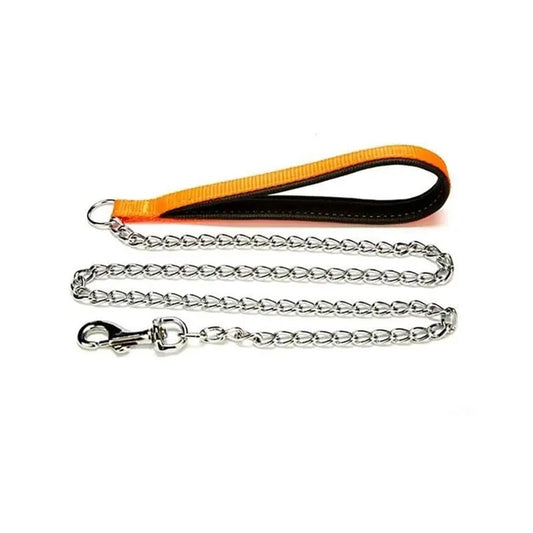 Doggie Konforlu Dokumadan El Yapımı Zincirli Turuncu Köpek Gezdirme Kayışı 2,5x110cm