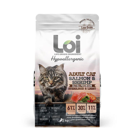 Loi Hypoallergenic Low Grain Sterilized Adult Cat Food with Salmon and Shrimp 2 Kg