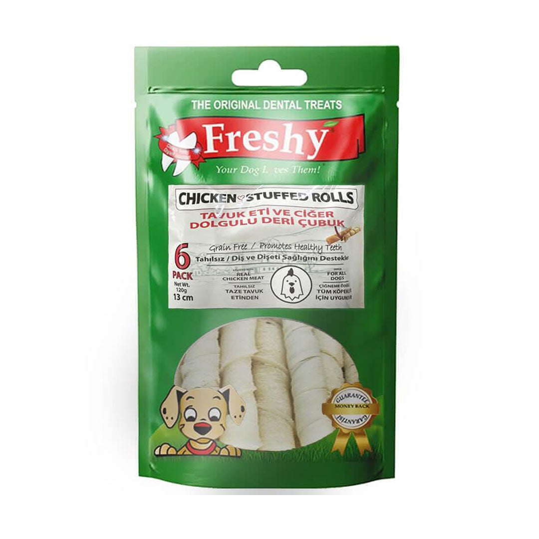 Freshy Chicken and Liver Stuffed Rolls Dog Sticks 13 cm 6 pieces