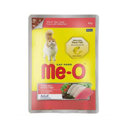 Me-O Ton ve Beyaz Balıklı Çubuklu Jöleli Yetişkin Yaş Kedi Maması 80 Gr
