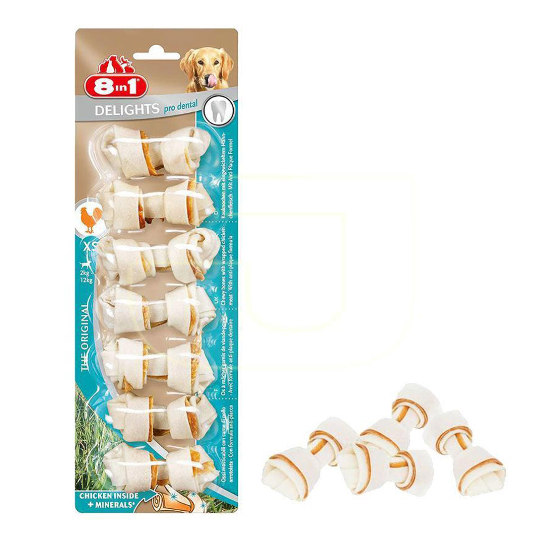 8 in 1 Delights Pro Dental Diş Sağlığı Için Tavuk Etli Düğümlü Köpek Kemiği 588gr