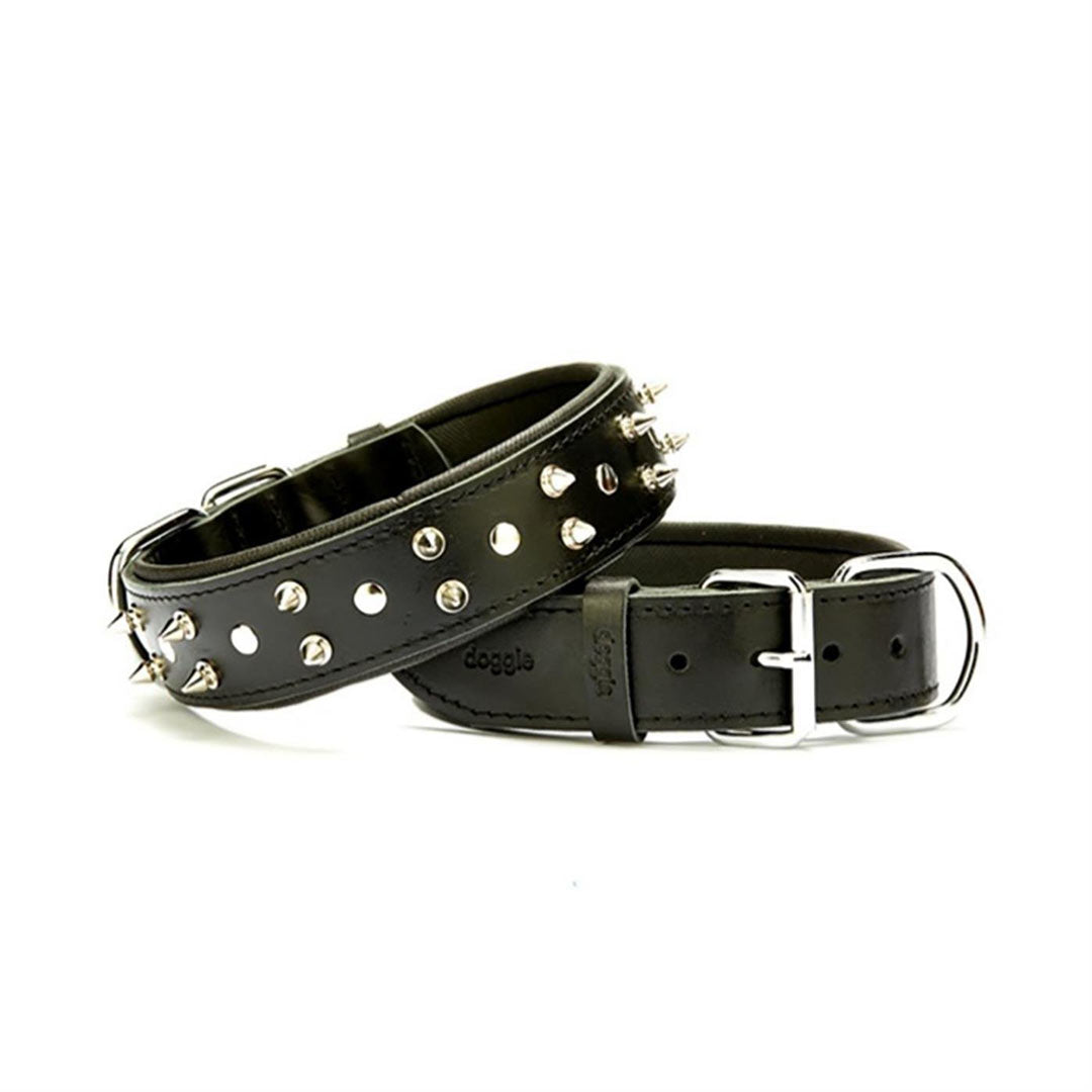 Doggie Comfortable Real Leather Handmade Studded Black Dog Collar 4x52-60cm