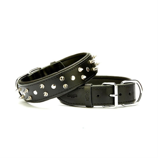 Doggie Comfortable Real Leather Handmade Studded Black Dog Collar 4x52-60cm