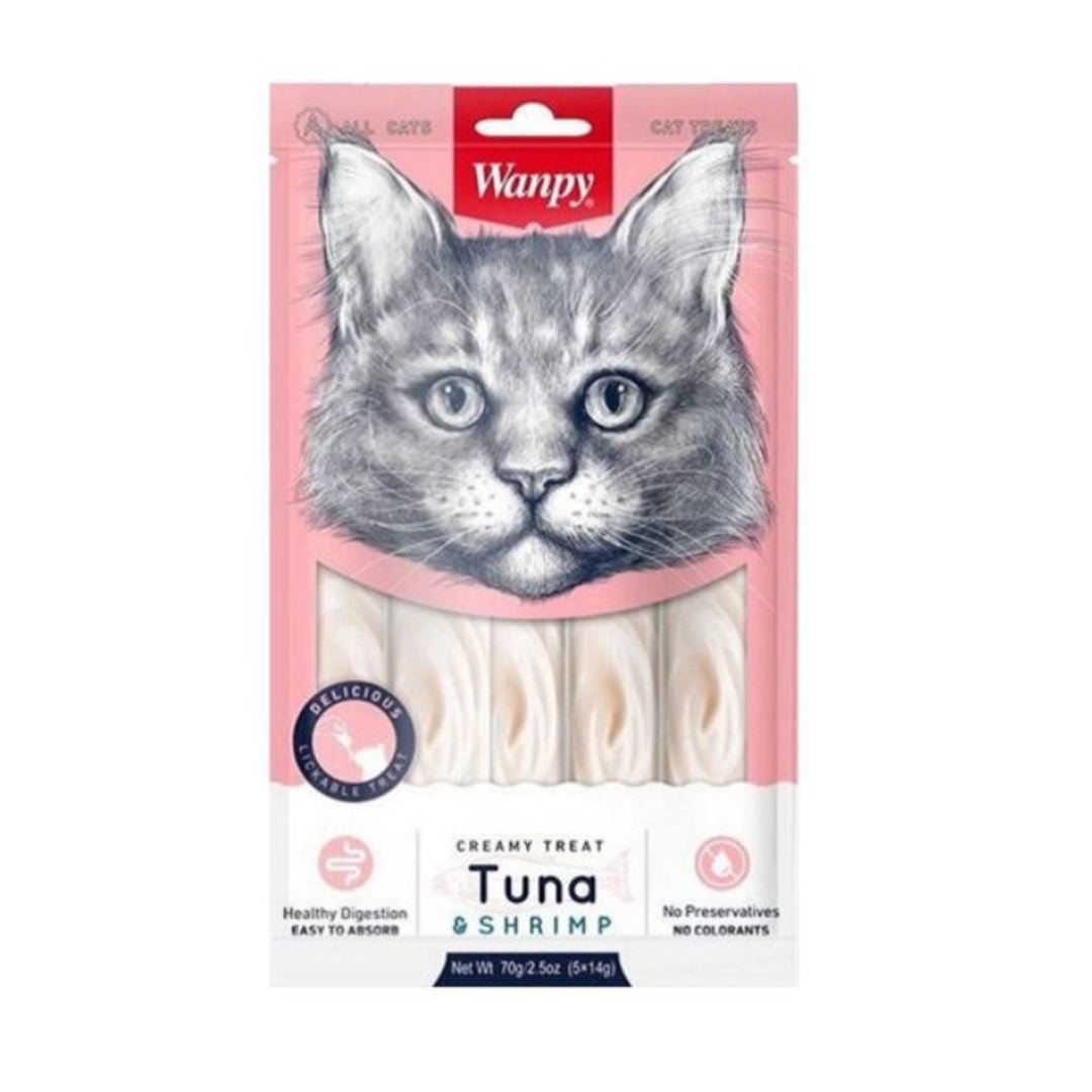 Wanpy Tuna & Shrimp for Digestive Support Creamy Cat Treat 14gr (Pack of 5)