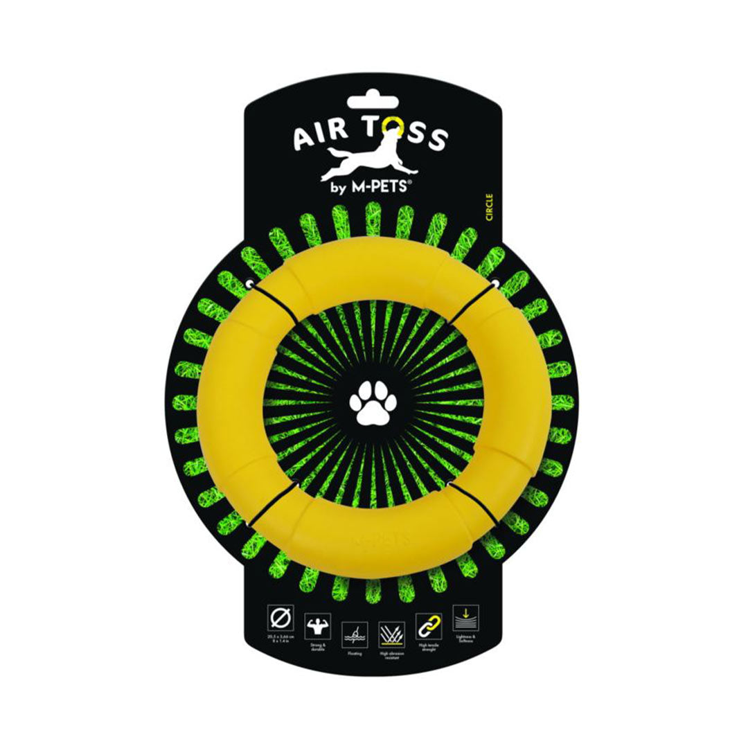 M-Pets Air Toss Mobius - لعبة كلب صفراء متينة تطفو على الماء