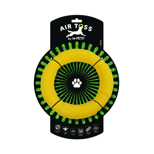 M-Pets Air Toss Mobius - لعبة كلب صفراء متينة تطفو على الماء