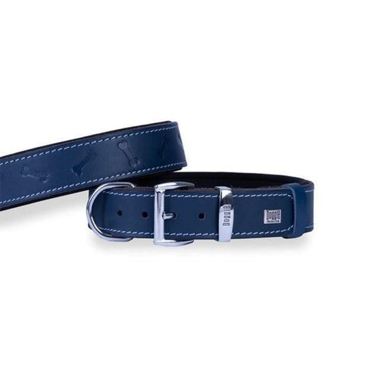 Doggie Comfortable Genuine Leather Handmade Bone Patterned Royal Blue Dog Collar 3.5x52-60cm