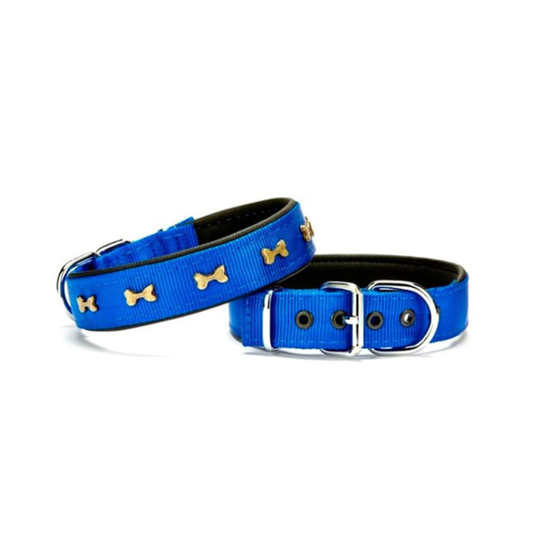 Doggie Comfort Woven Handmade Royal Blue Bone Decorated Dog Collar 2.5x37-45cm