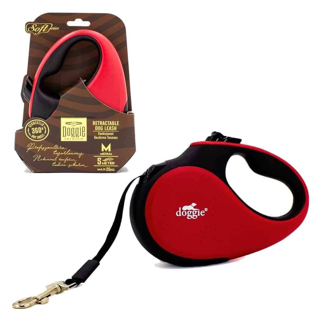 Doggie Soft Series Automatic Red Dog Walking Leash M 25kg 5mt