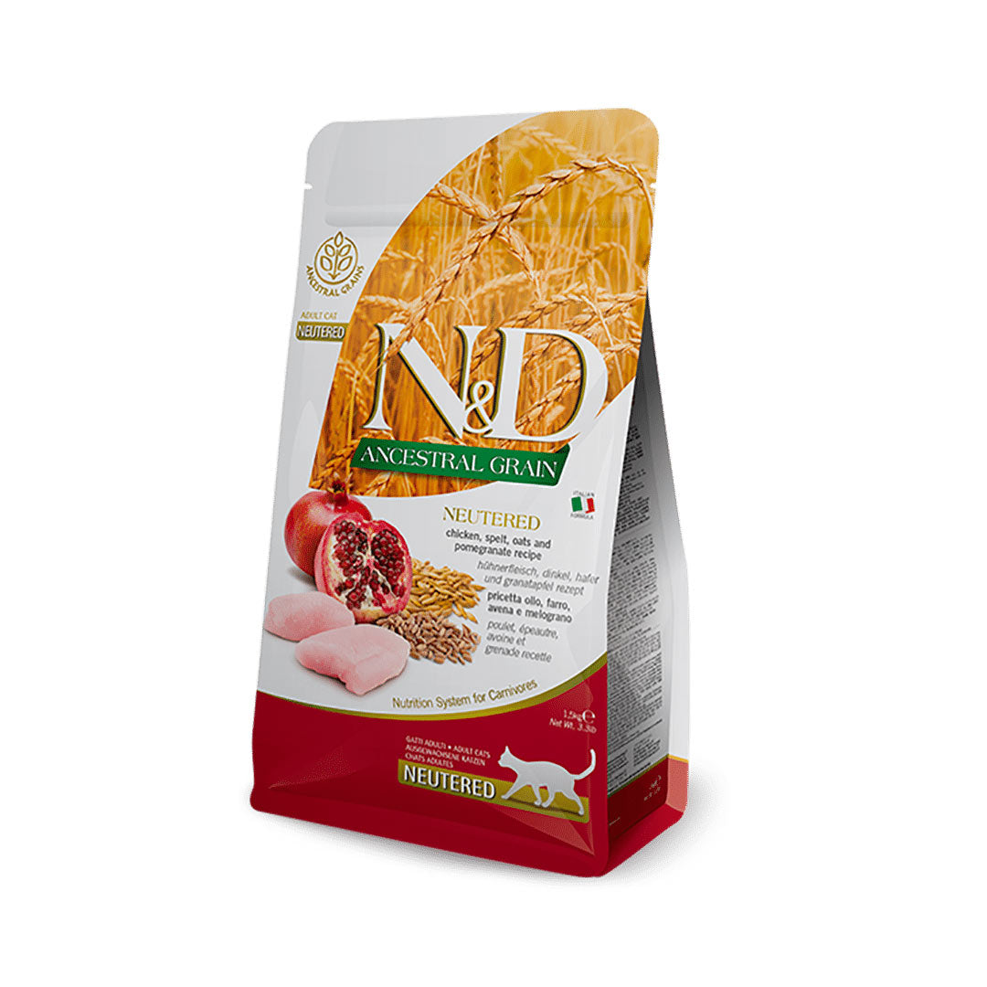 N&D Ancestral Grain Tavuklu ve Narlı Ata Tahıllı Kısırlaştırılmış Kedi Maması 1,5kg