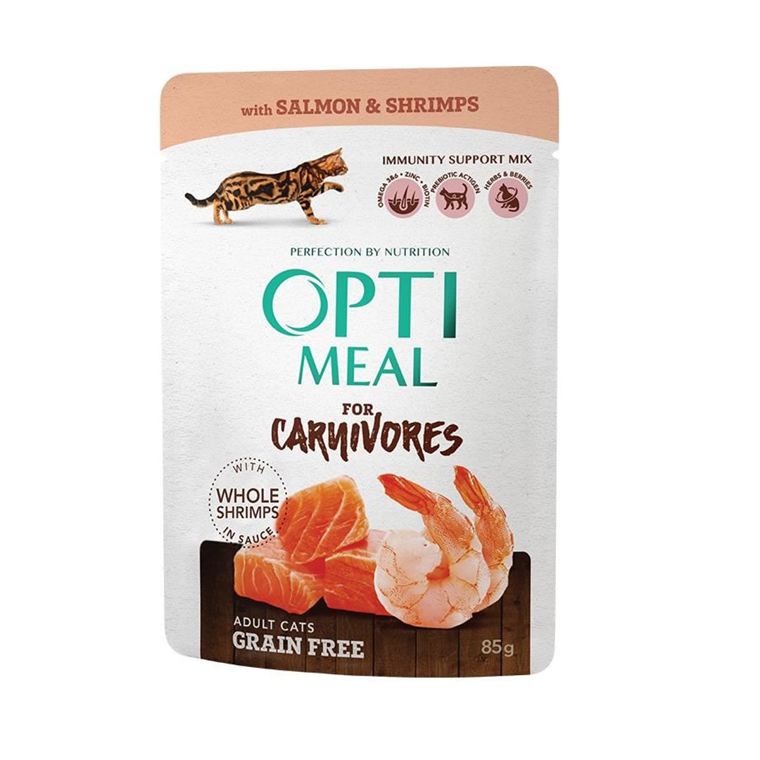 Optimeal Carnivores Somonlu Ve Karidesli Tahılsız Yetişkin Kedi Konservesi 85gr