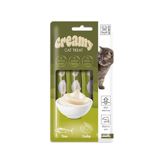 M-Pets Kremali Ton Balıklı ve Deniz Tarağı Sıvı Kedi Ödülü 4x15gr