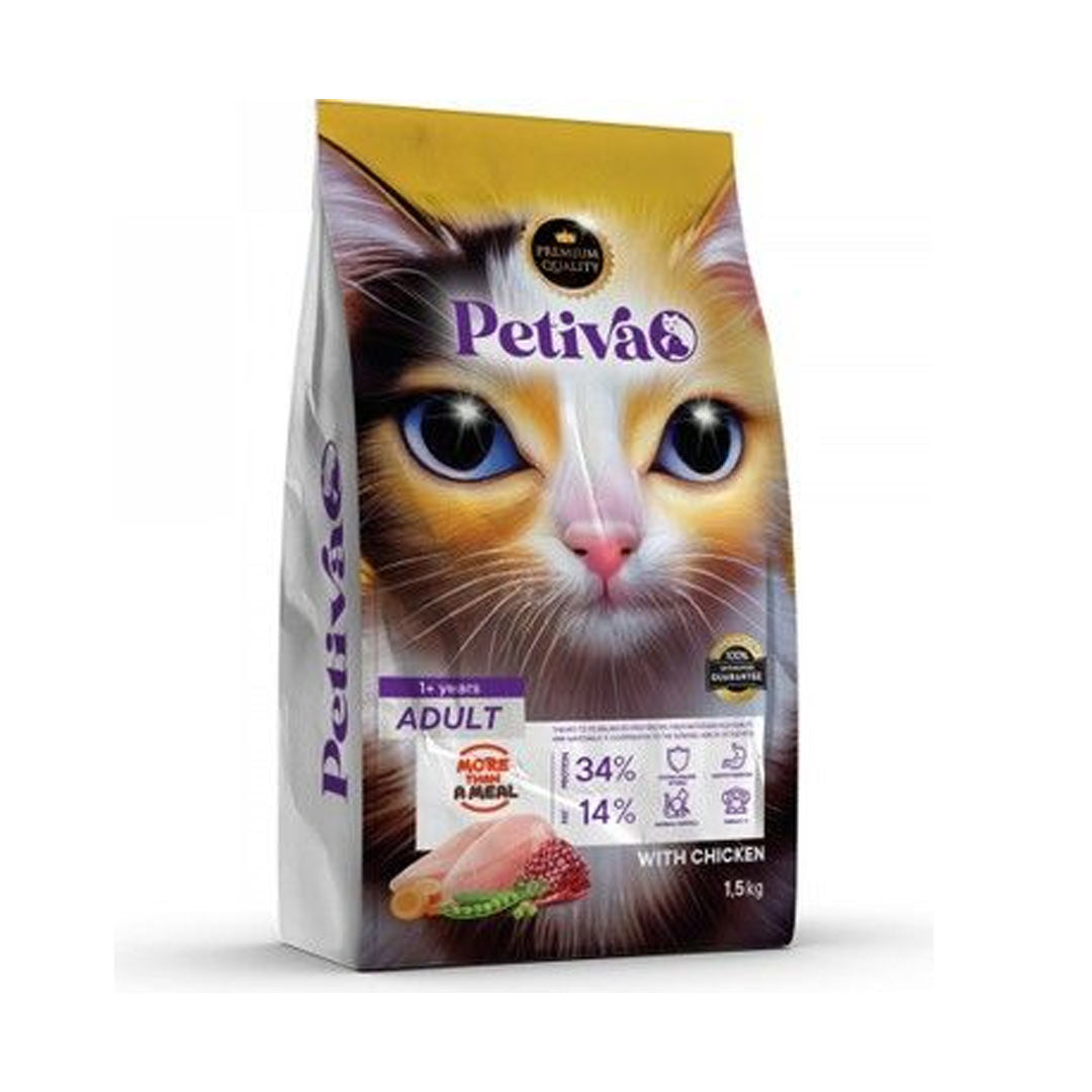 Petiva Yetişkin Kediler İçin Tavuk Etli Kuru Kedi Maması 1,5 Kg