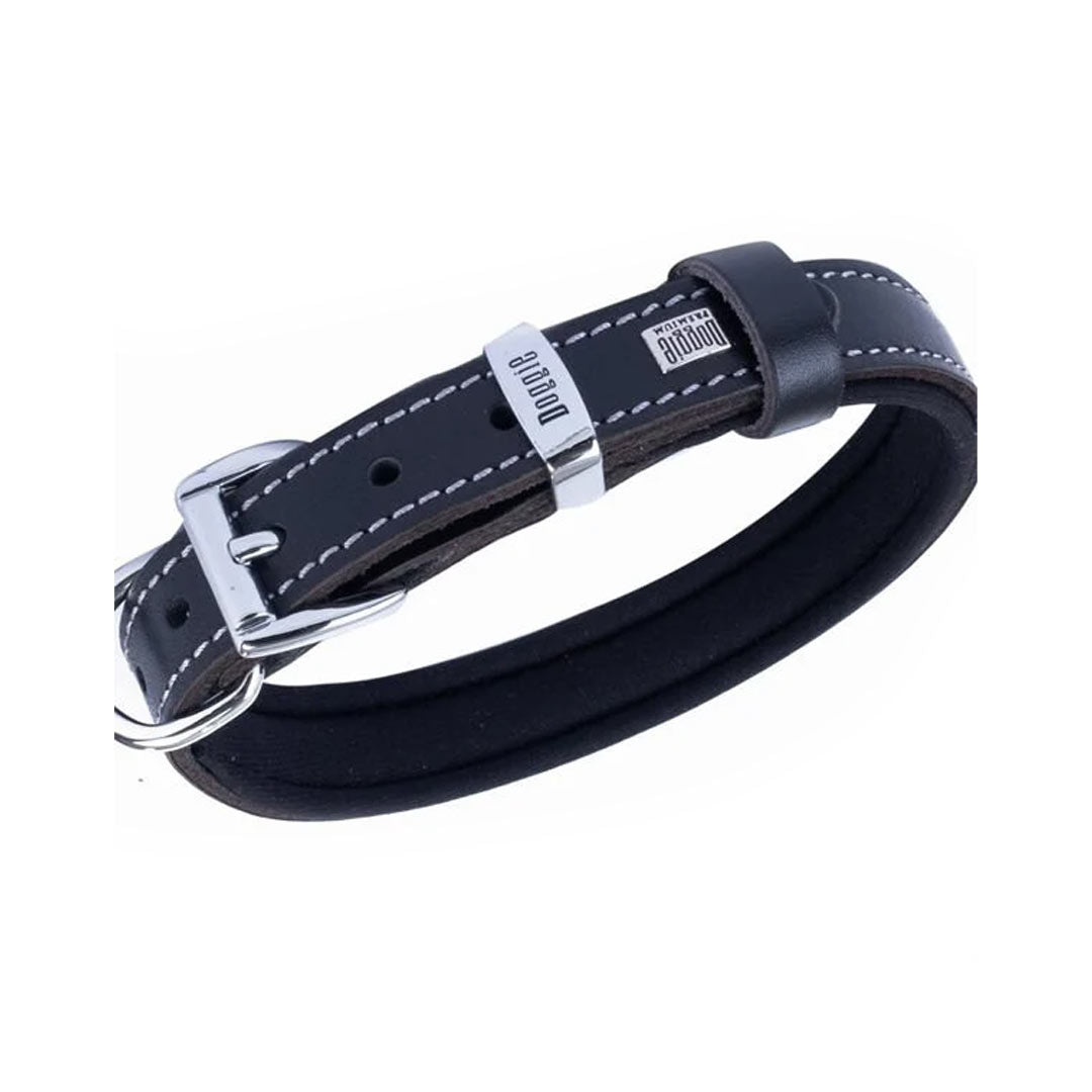 Doggie Konforlu Gerçek Deriden El Yapımı İsimlikli Siyah Köpek Boyun Tasması 2x35-40cm
