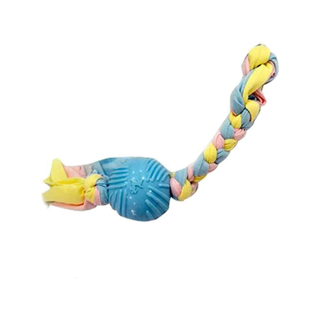 لعبة جرو الكلب المطاطية ذات الكرة الزرقاء من يورو دوج مع خيط تنظيف الأسنان 36 سم