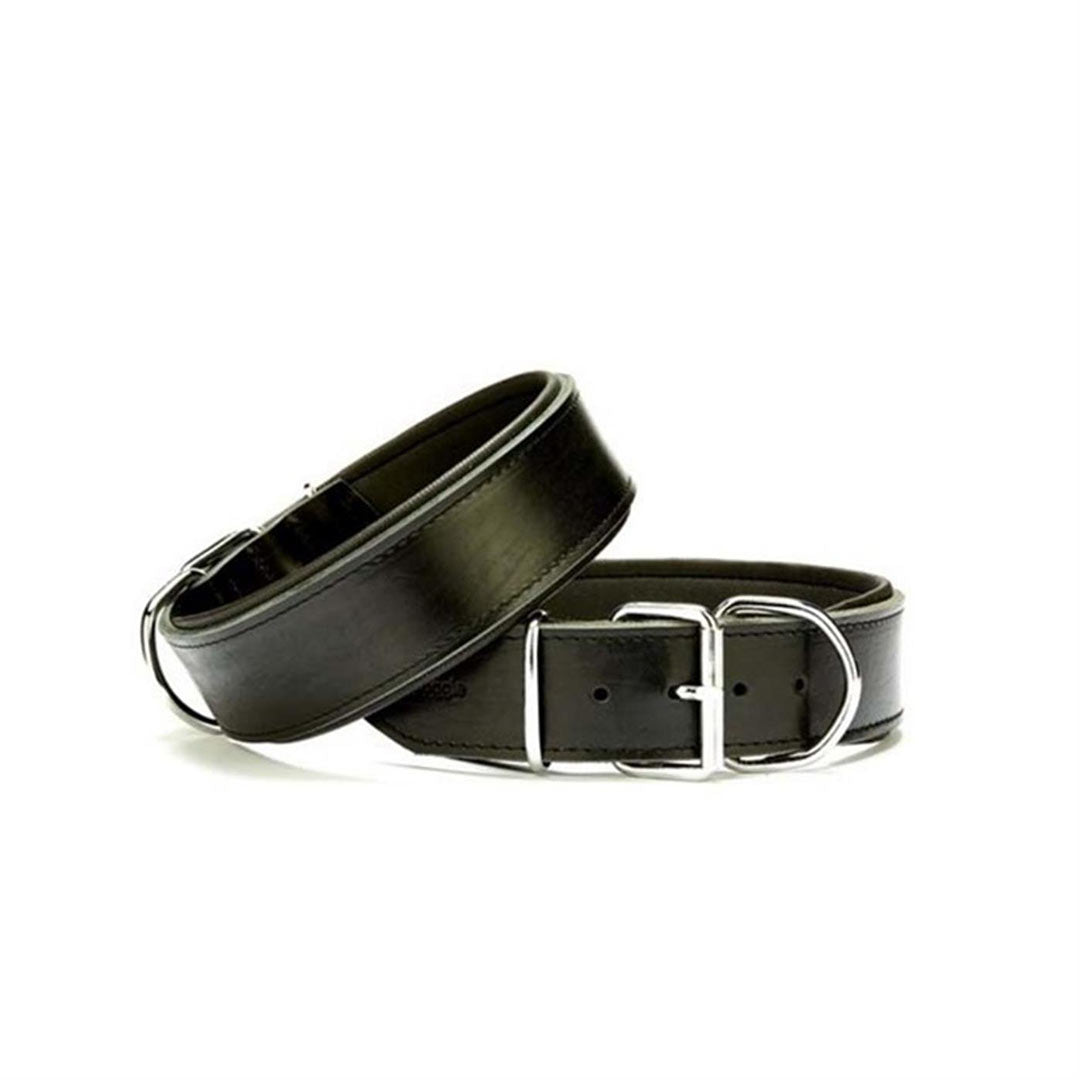 Doggie Çift Kat Gerçek Deriden El Yapımı Siyah Köpek Boyun Tasması 5x50-60cm