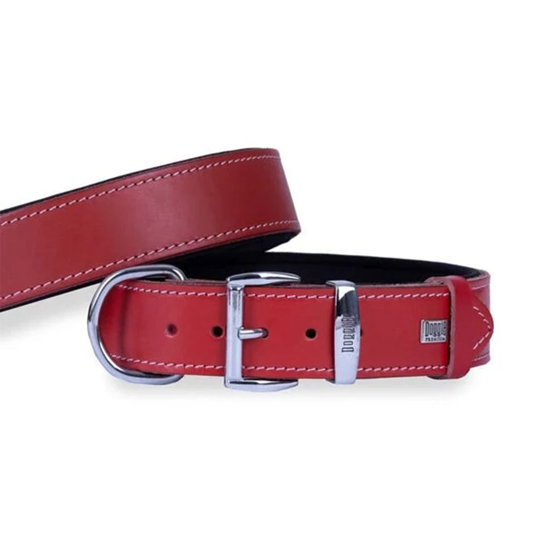 Doggie Comfortable Real Leather Handmade Red Dog Collar 4x52-60cm