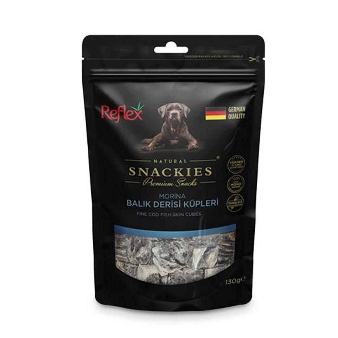 Reflex Snackies Natural Grain Free Fish Skin Cubes Dog Treats 130gr