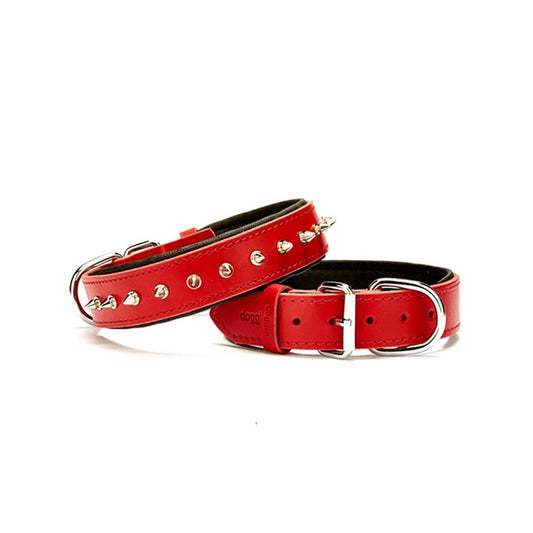 Doggie Konforlu Gerçek Deriden El Yapımı Çivili Kirmizi Köpek Boyun Tasması 3,5x52-60cm