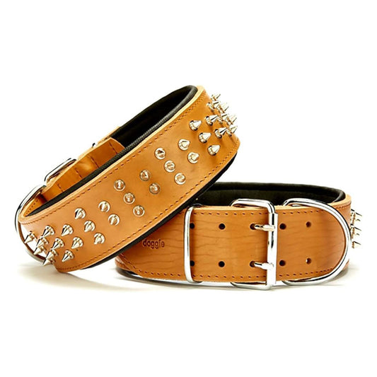 Doggie Çift Kat Gerçek Deriden El Yapımı Çivili Kamel Köpek Boyun Tasması 6x60-70cm