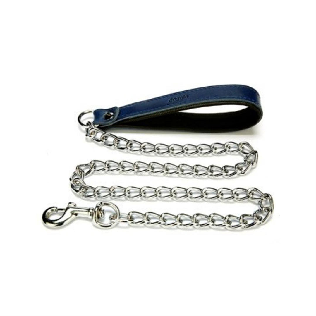 Doggie Konforlu Gerçek Deriden El Yapımı Zincirli Royal Mavi Köpek Gezdirme Kayışı 4x110cm