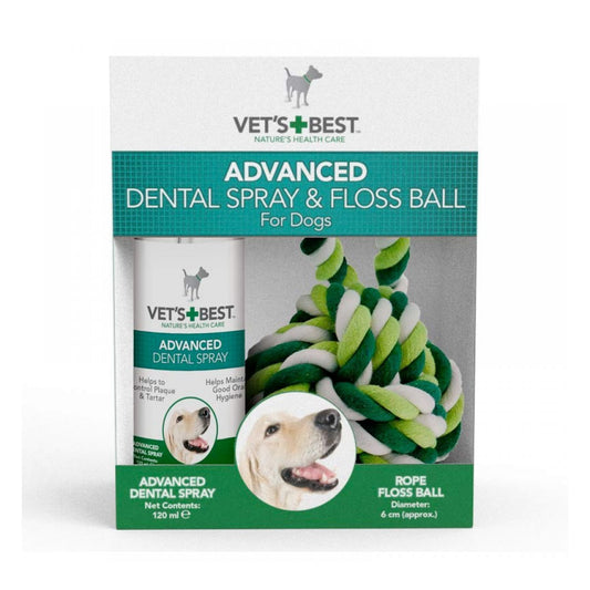 Vet's Best Köpek Ağız ve Diş Bakım Spreyi 120ml ve Diş Temizleyici Halat Top 16cm (2'li Set)