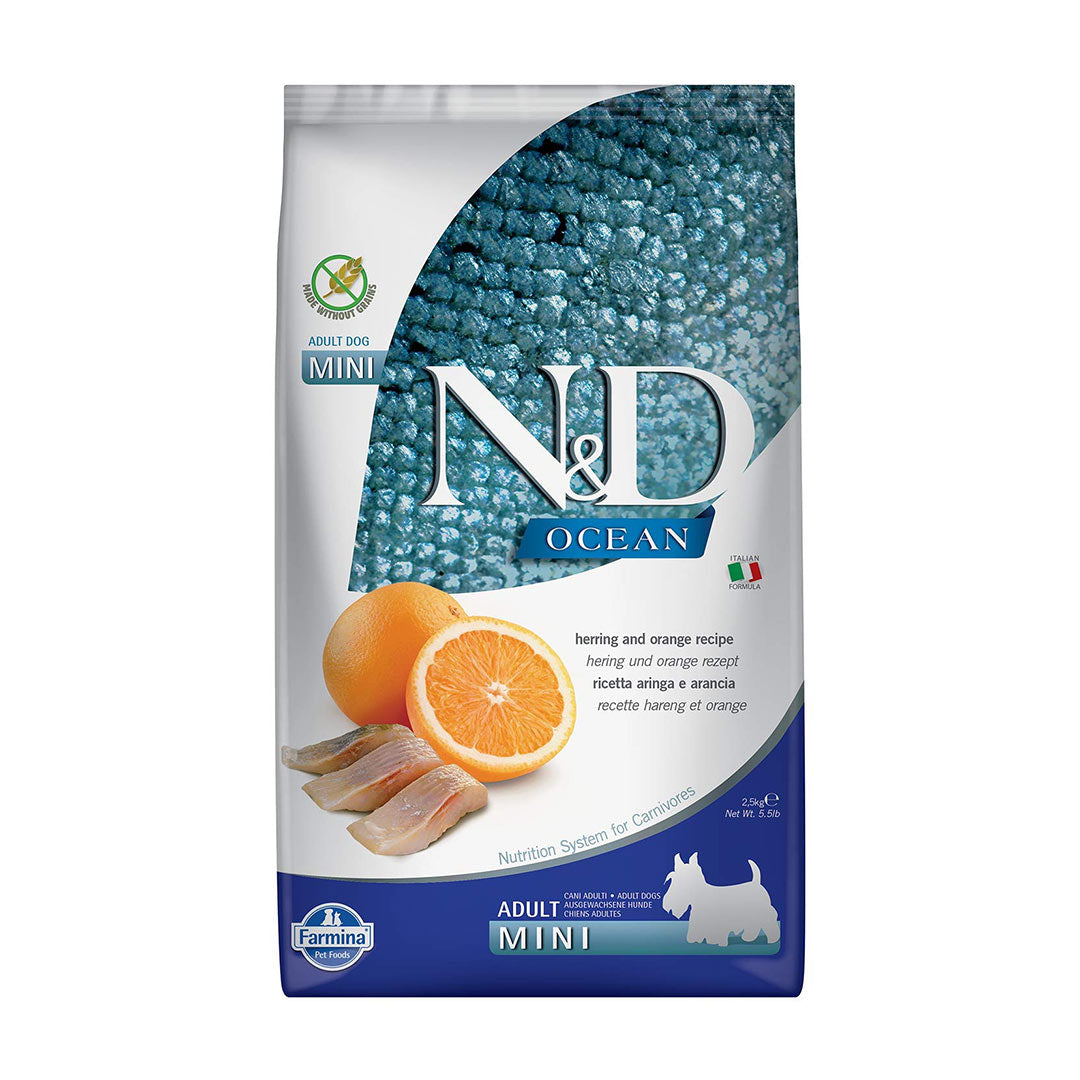 N&D Ocean Grain Free Herring Fish & Orange Mini Adult Dry Dog Food 2.5 Kg