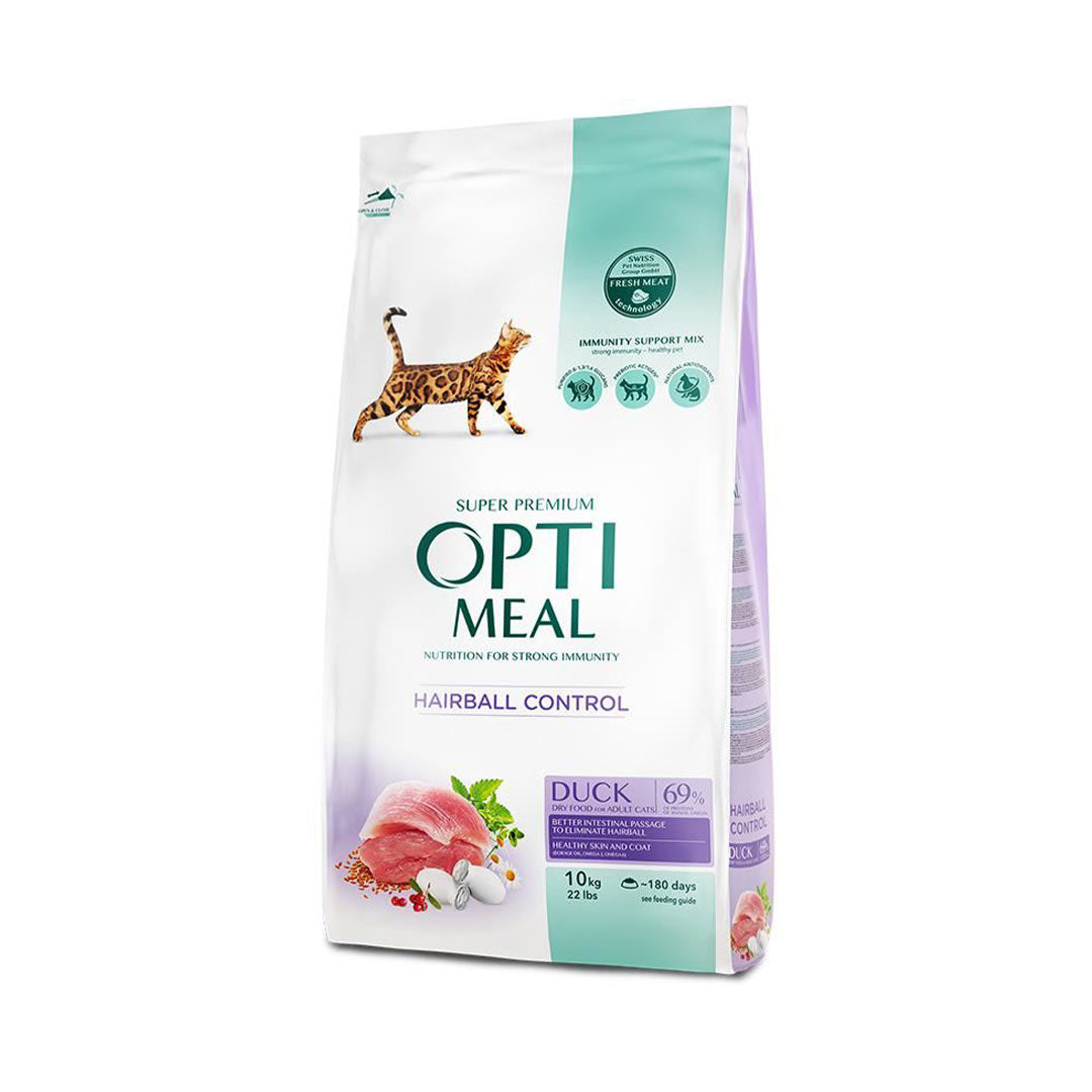 Optimeal Hairball Control Duck Flavored Dry Cat Food 10kg