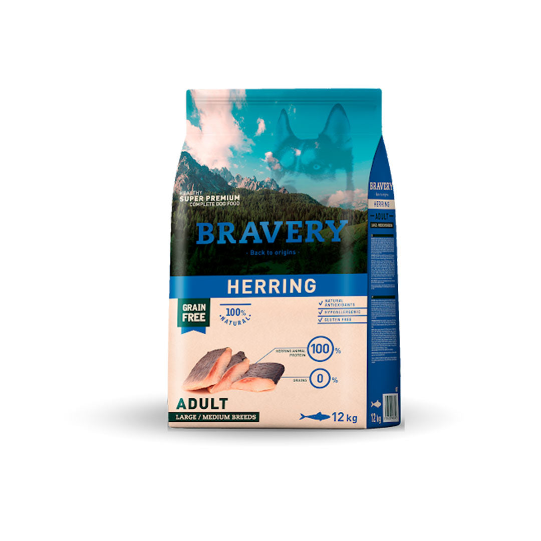 Bravery Tahılsız Ringa Balıklı Yetişkin Büyük ve Orta Irk Köpek Maması 12 Kg