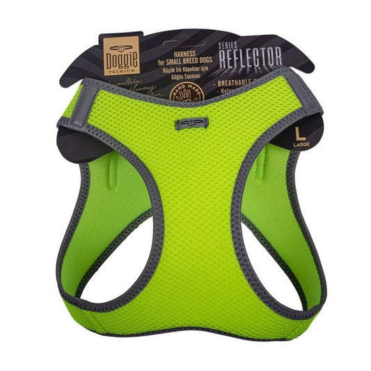 Havalı Dokuma Yansıtıcı Serisi Küçük Irk Köpek Göğüs Tasması Sarı L-42-48cm