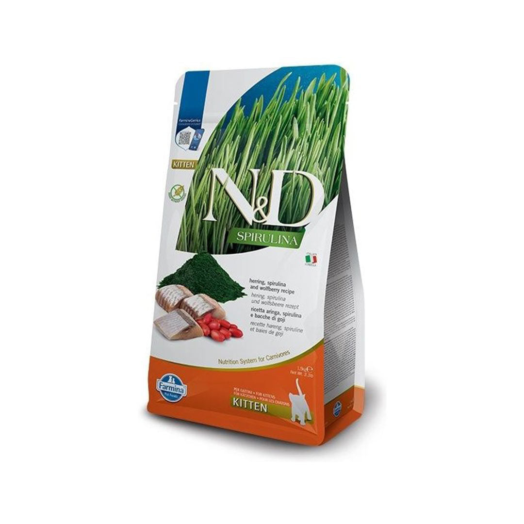 N&D Spirulina Tahılsız Ringa Balıklı Ve Kurt Üzümlü Yavru Kedi Maması 1.5 Kg