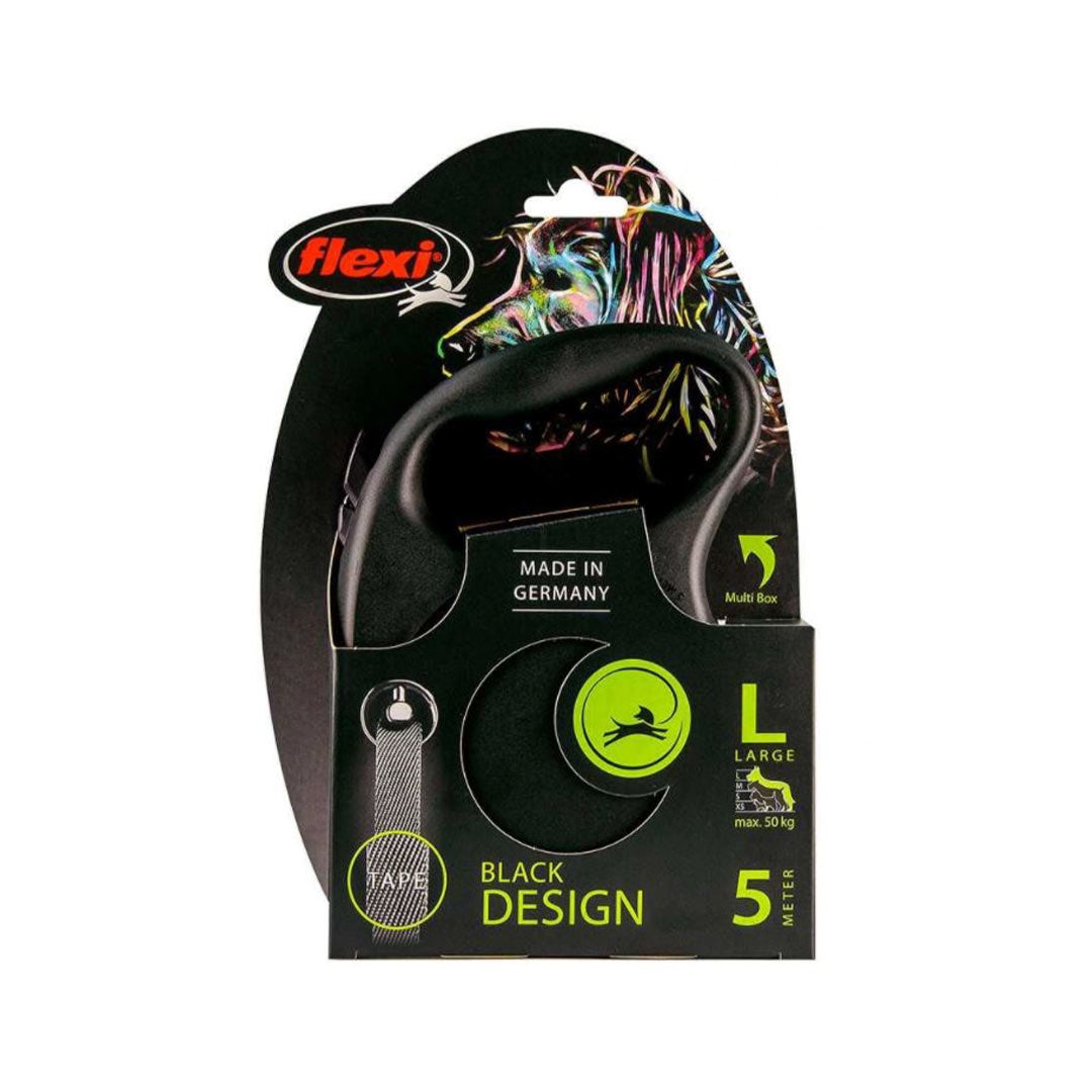 Flexi Black Design Otomatik Şerit Siyah Köpek Gezdirme Kayışı 5mt L