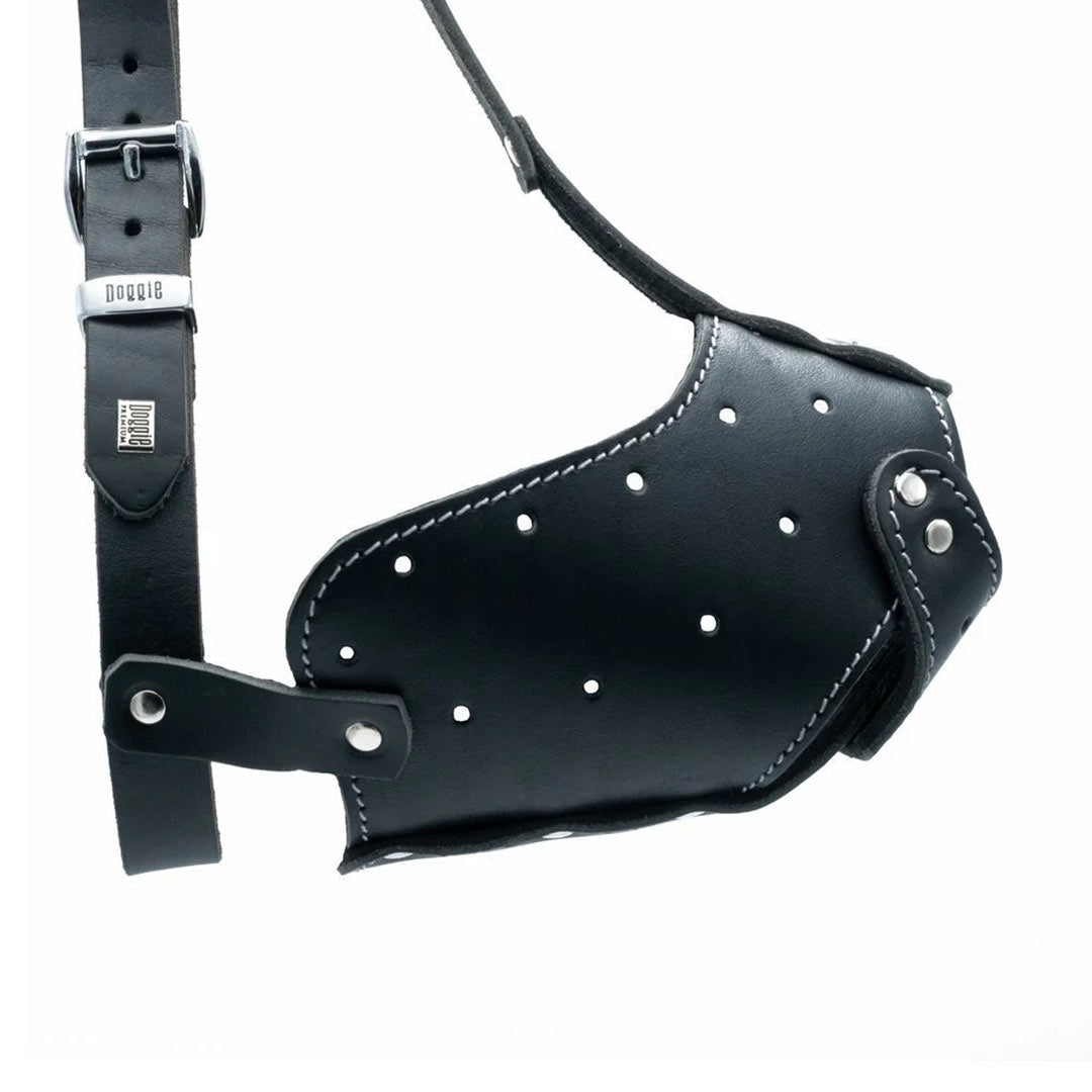 Doggie Eğitim Serisi Gerçek Deriden El Yapımı Uzun Burunlu Siyah Köpek Ağızlığı L