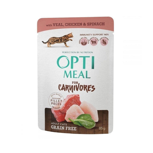 Optimeal Carnivores Fileto Dana Etli Tavuklu Ve Ispanaklı Yetişkin Kedi Konservesi 85gr