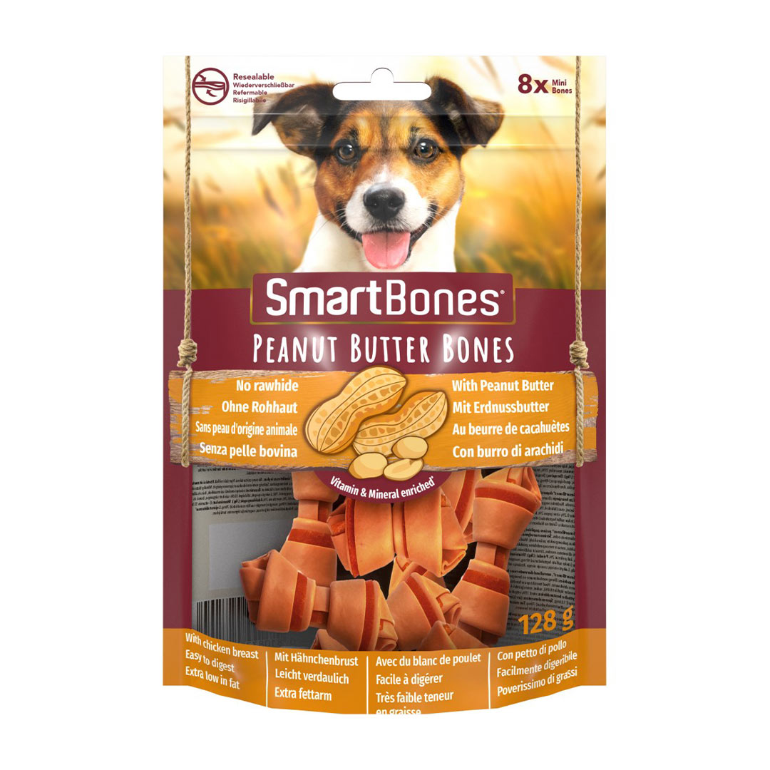 SmartBones Chicken and Peanut Butter Mini Dog Treat Bone 8 Pieces 128g