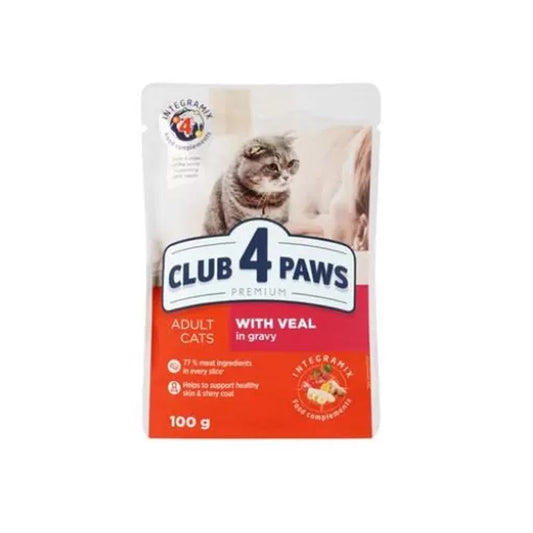 Club4Paws Premium Pouch - طعام القطط المعلب للبالغين باللحم 'دانا' في زلال 100 جرام