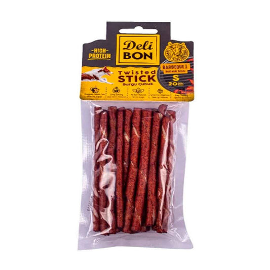 Delibon Leather Twist Stick Barbecue Flavored Bone Dog Treat 20 Pieces