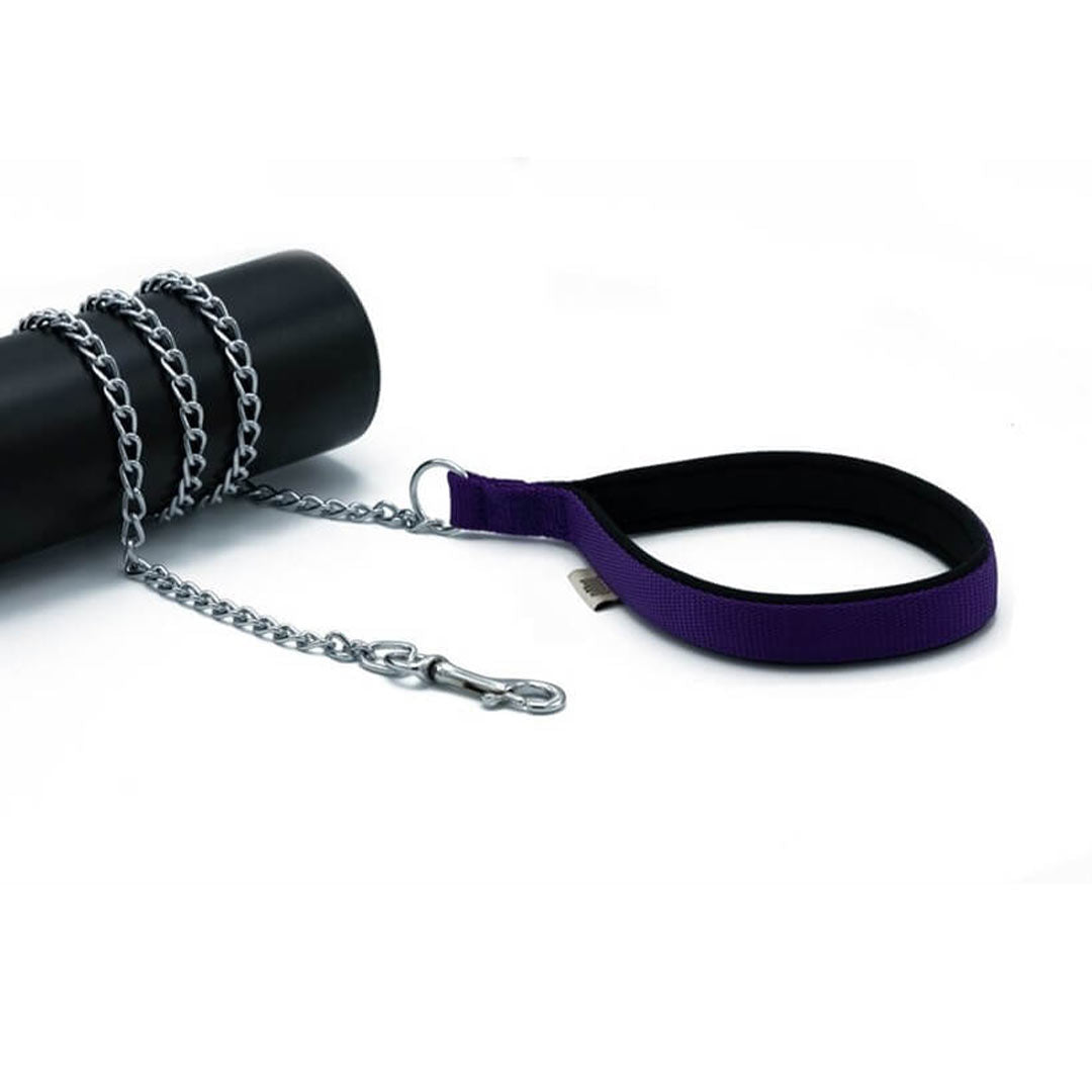 Doggie Konforlu Dokumadan El Yapımı Zincirli Mor Köpek Gezdirme Kayışı 4,5x80cm