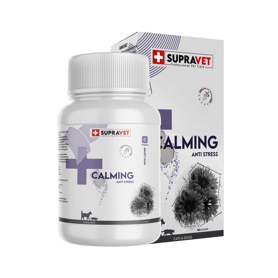 Supravet Kedi ve Köpekler için Sakinleştirici Calming Tablet + VİTAMİN D ( 75 Tablet )