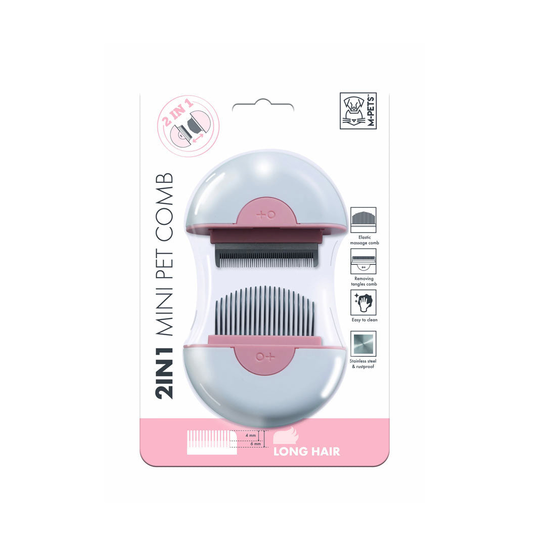 M-pets 2 in 1 Mini Pet Pink Comb for Long Hair 