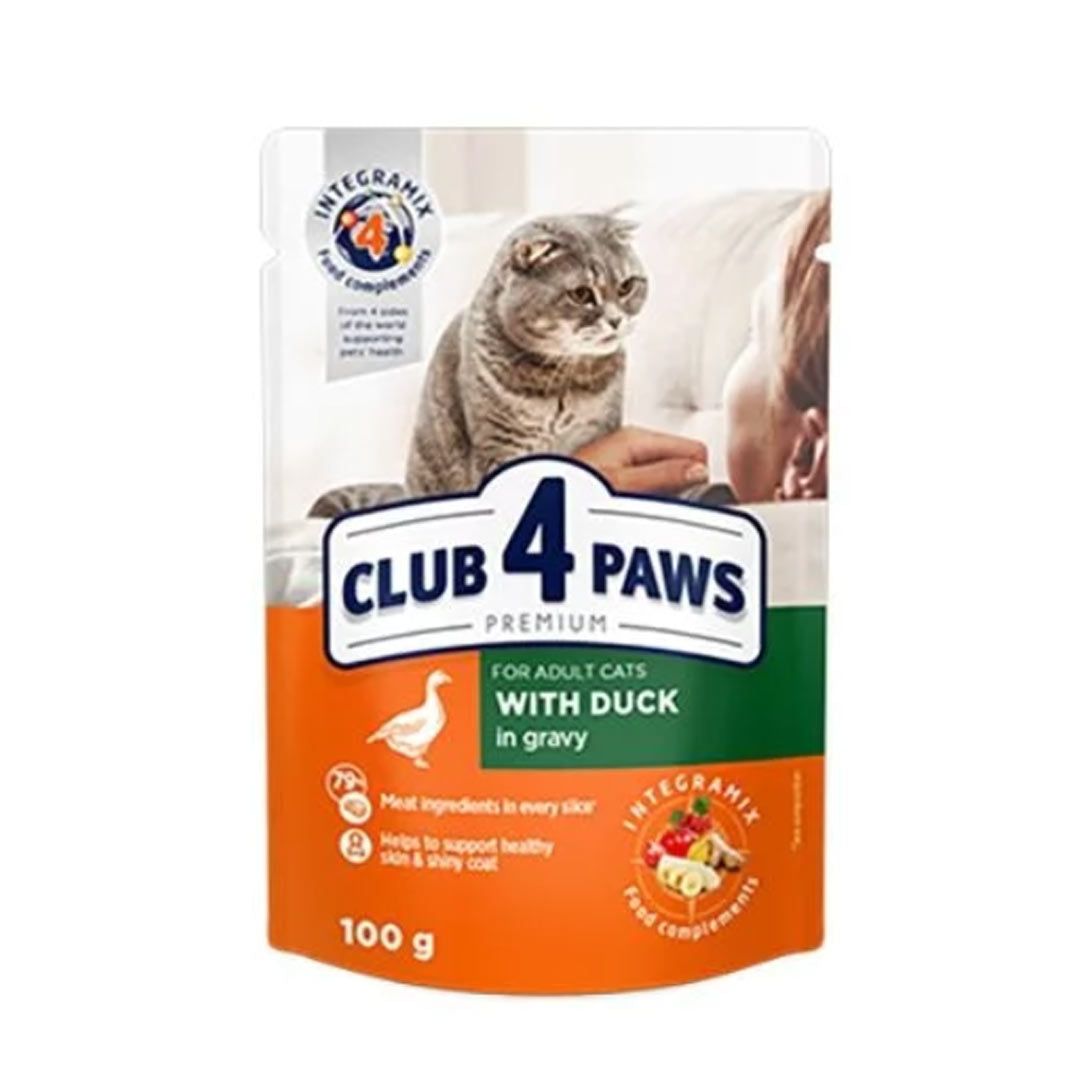 Club4Paws القطط البالغة المعلبة الفاخرة مع لحم البط في صلصة الحقيبة 100 جرام