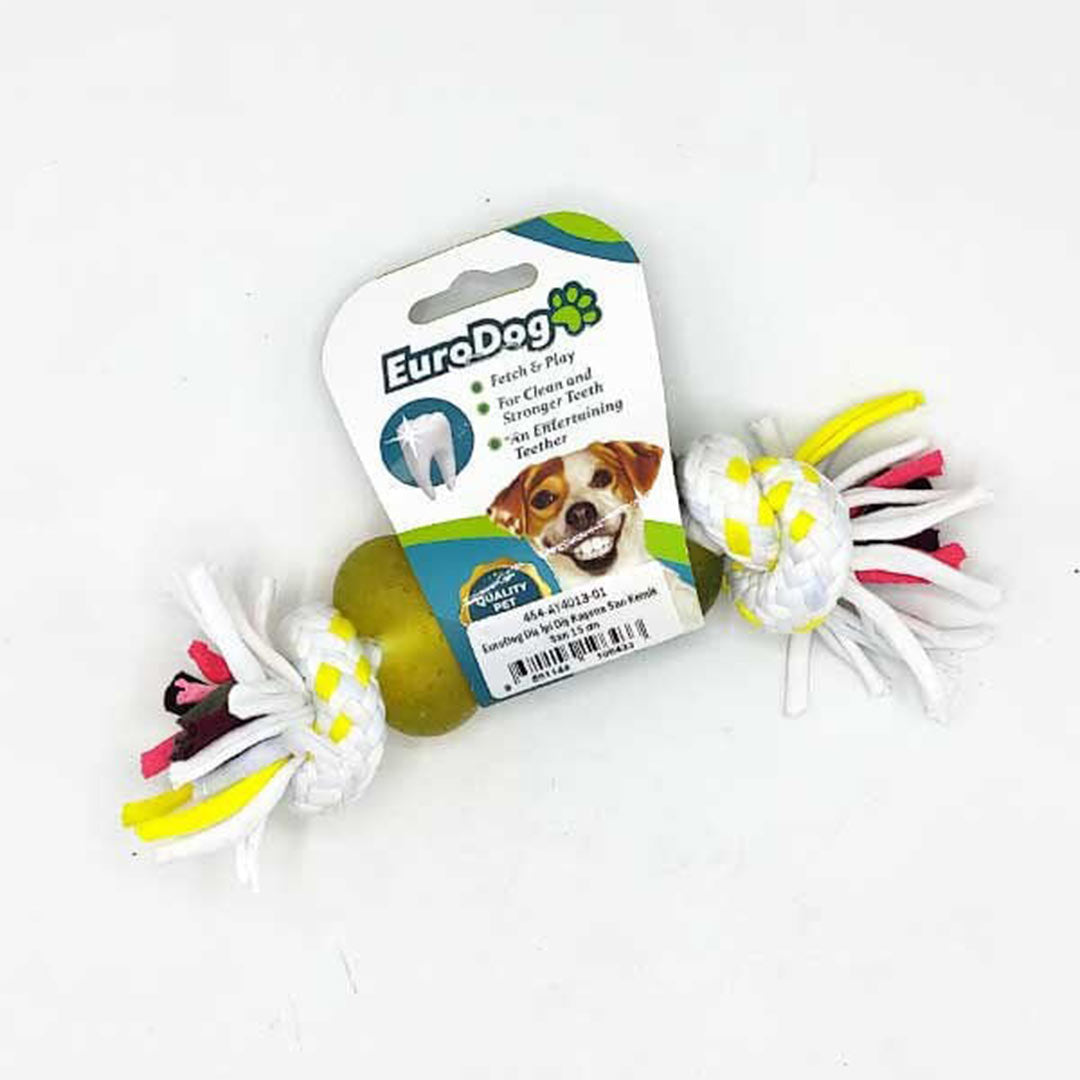 حبل مضغ أسنان الكلب من يورو دوغ بشكل عظم صفراء 15 سم