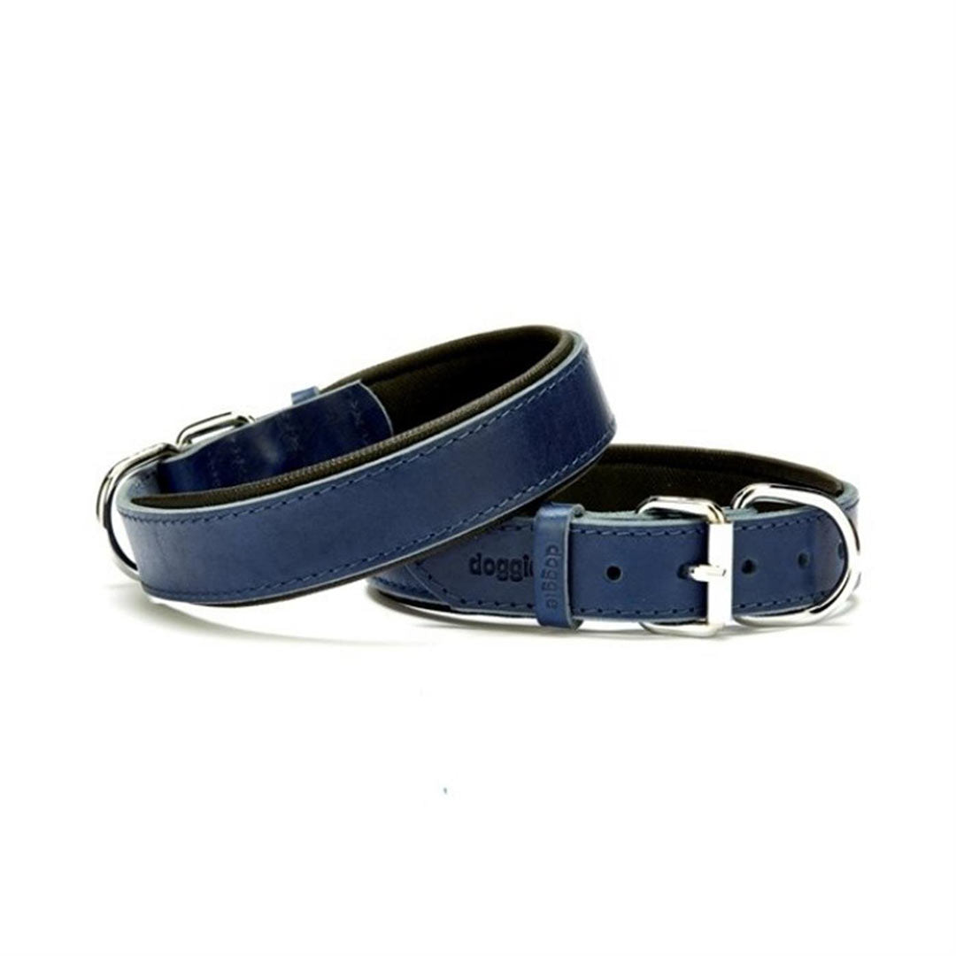 Doggie Comfortable Genuine Leather Handmade Royal Blue Dog Collar 3x42-50cm